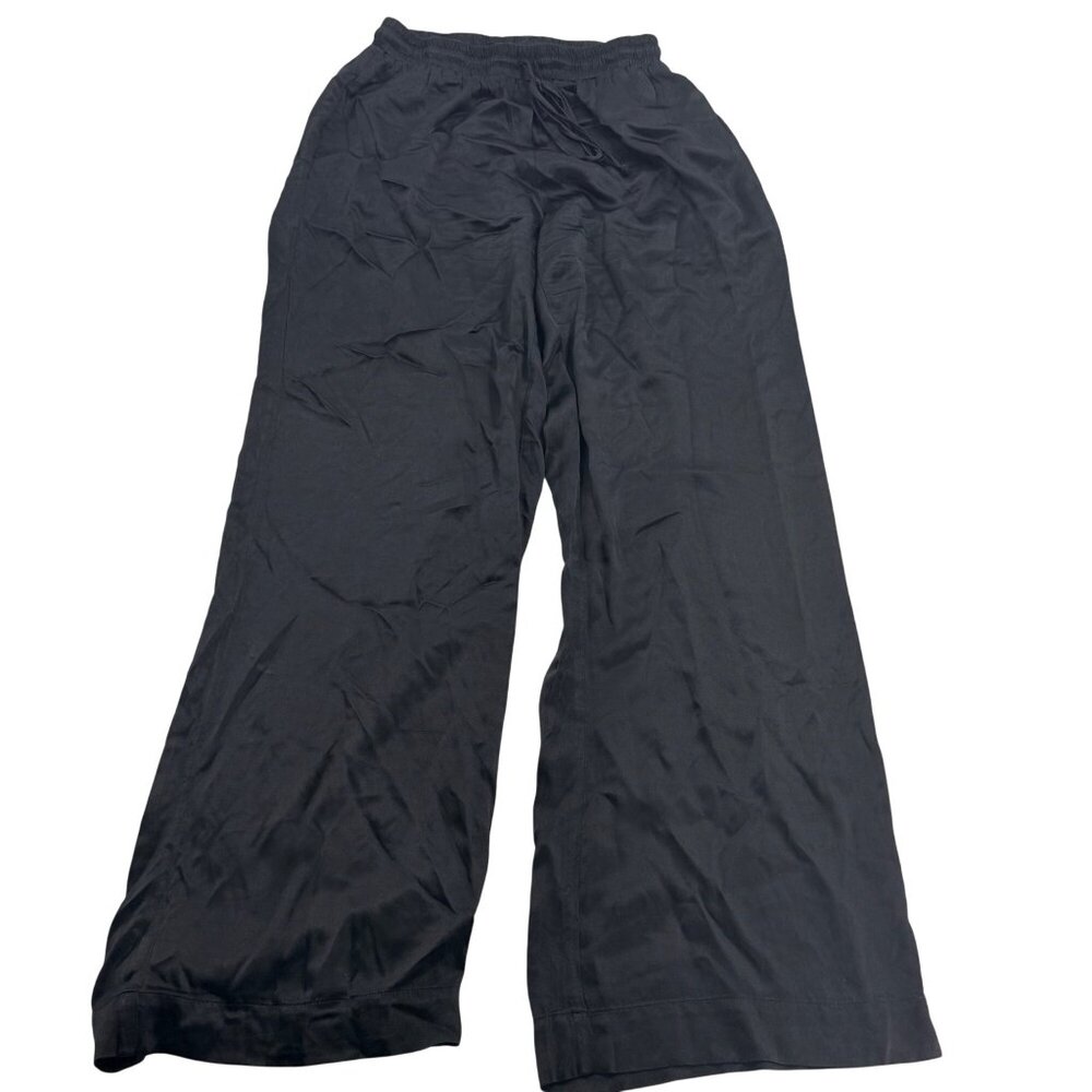 River & Sky Eco Satin Black Wide-Leg Pants Elastic Waist Womens Size S